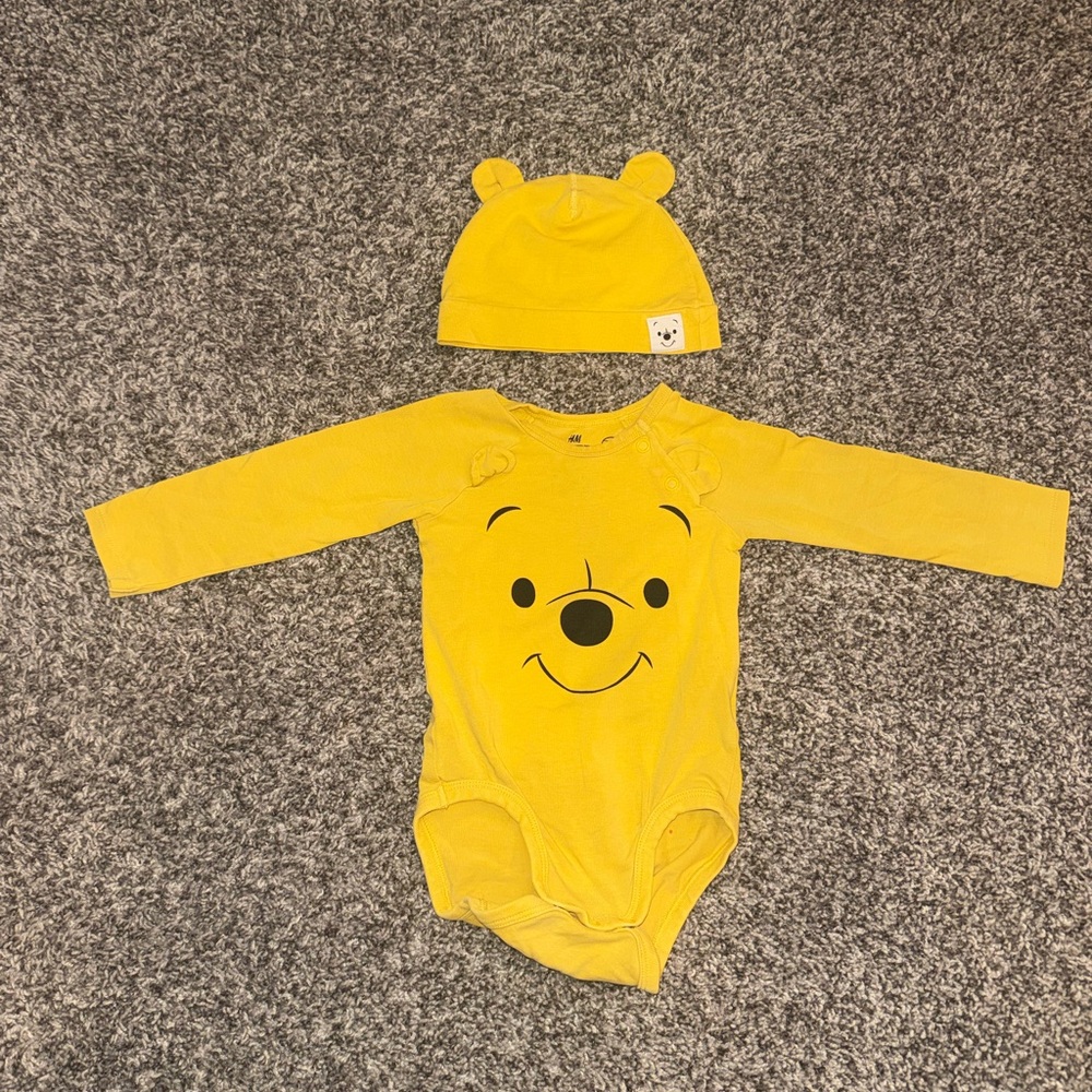 H&M Disney Yellow Winnie the Pooh Long-Sleeve One-Piece with Hat